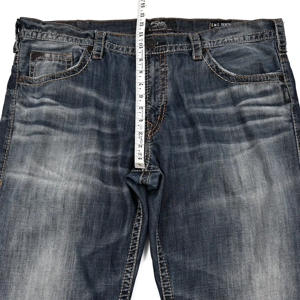 Silver Gordie Loose Relaxed Fit Jeans Mens 40x32 (42x31) Straight Leg Distressed